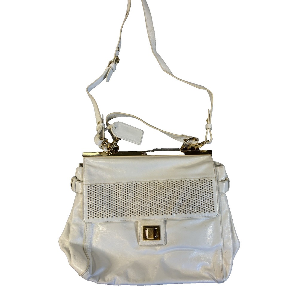 Badgley Mischka Vintage White Leather Shoulder Bag Y2K Indie Sleek Studded